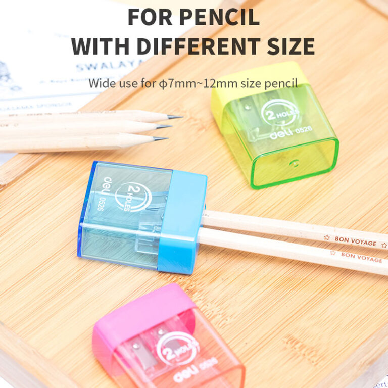Deli E0526 Two-Hole Pencil Sharpener with Canister, Assorted Colours