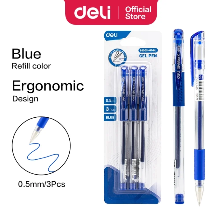 Deli E6600BE Gel Pens, 0.5 mm, Blue, Pack of 12