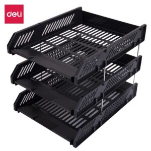 Deli 3 Tier Document Tray (Black, Grey, Blue)