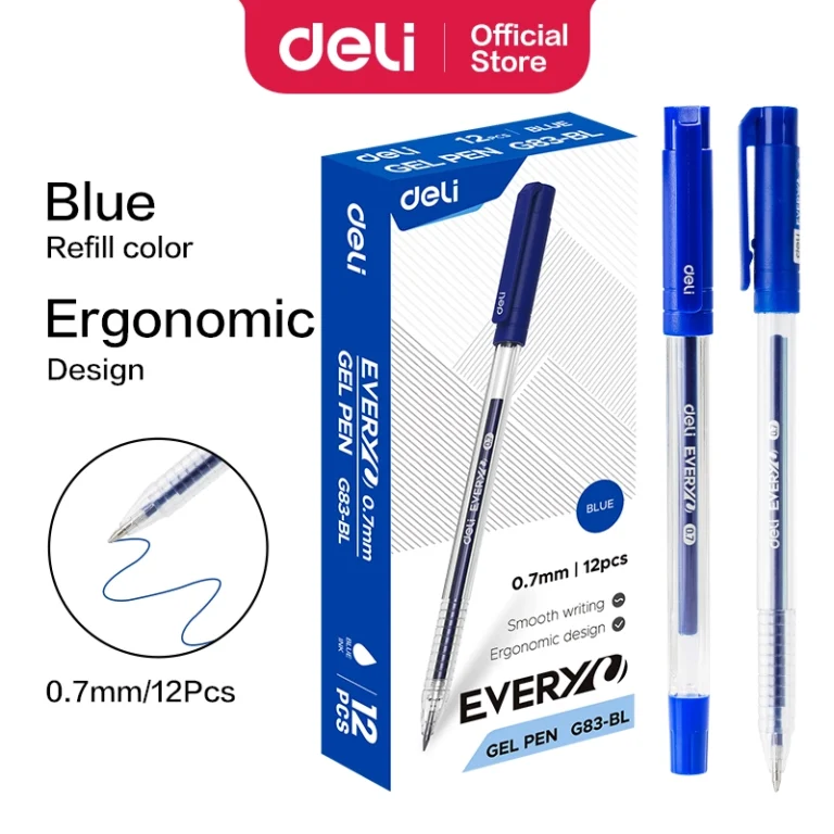 Deli EG83-BL Gel Pens, 0.7 mm, Blue, Pack of 12