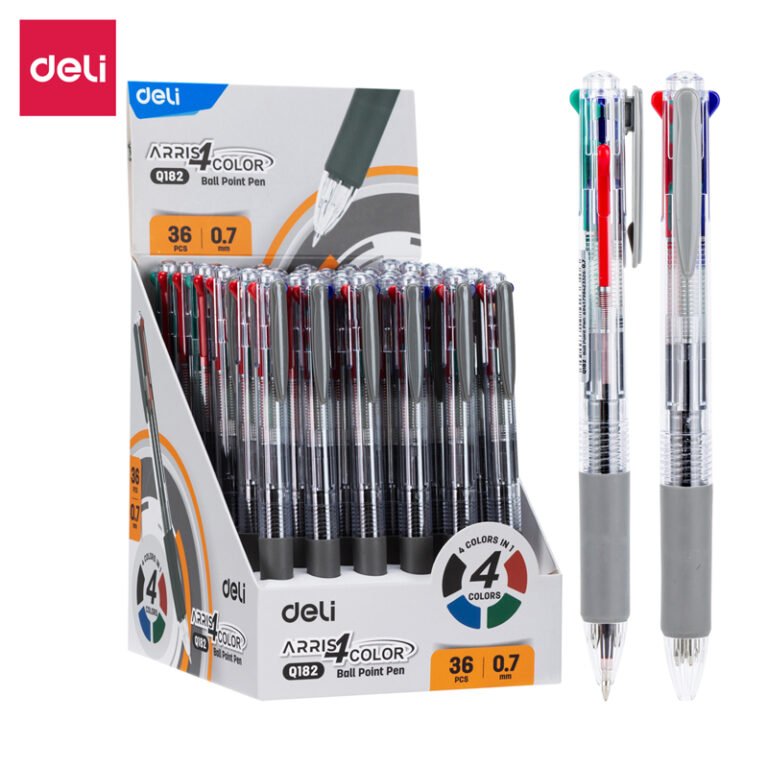 Deli EQ182 4-Colour Ballpoint Pens, 0.7 mm, Pack of 36