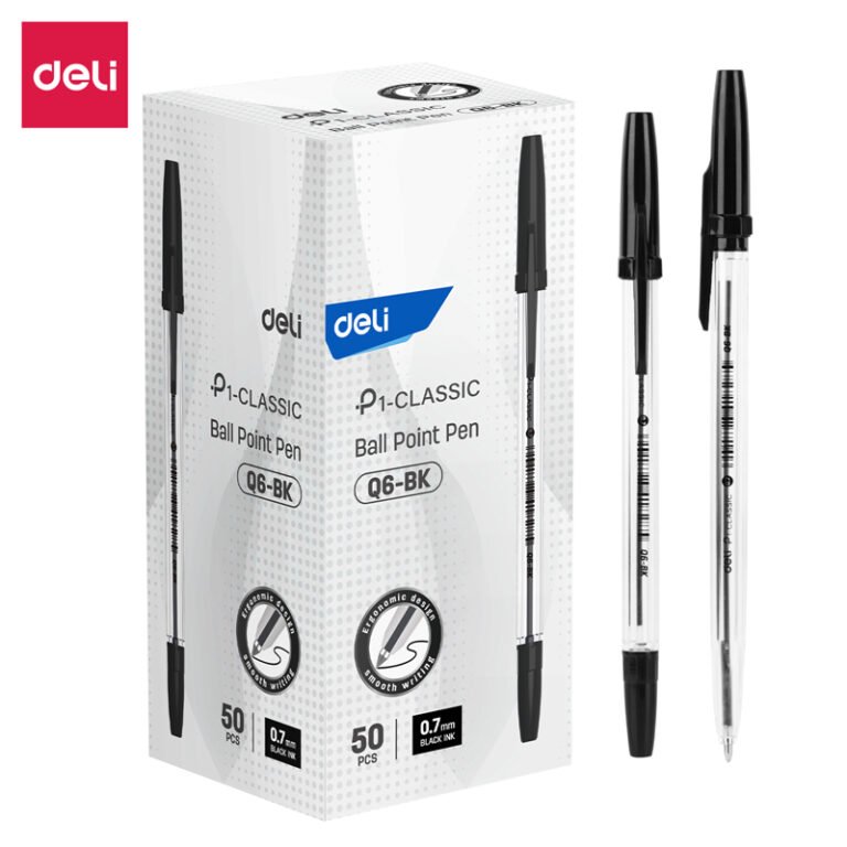 Deli EQ6-BK Ballpoint Pens, 0.7 mm, Black, Pack of 50
