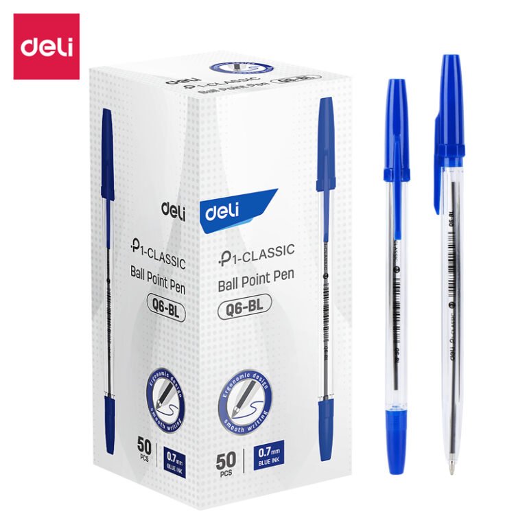 Deli EQ6-BL Ballpoint Pens, 0.7 mm, Blue, Pack of 50