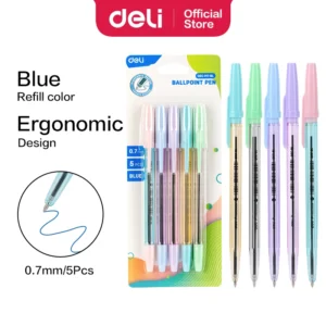 Deli Smooth Ball Point Pen 0.7mm (1×5)