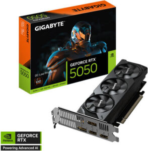 GIGABYTE GeForce RTX 5050 OC Low Profile 8GB Graphic Card, GDDR6 128-Bit Memory, 2587 MHz Core Clock, 20 Gbps Memory Clock, 2560 CUDA Cores, PCI-Express 5.0 | GV-N5050OC-8GL
