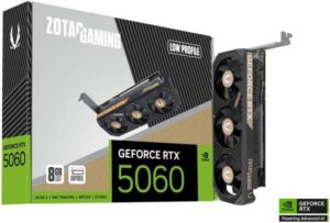 ZOTAC GAMING GeForce RTX 5060 Low Profile Graphics Card, 8GB GDDR7 128-Bit Memory, 2497 MHz Engine Clock, 28 Gbps Memory Clock, 3840 CUDA Cores, PCI Express 5.0 x8 | ZT-B50600L-10L
