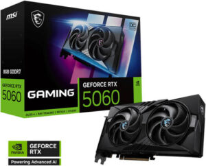 MSI GeForce RTX 5060 GAMING OC 8GB Graphics Card, GDDR7 128-Bit Memory, 2625 MHz Boost Clock, 28 Gbps memory Speed, 3840 CUDA Cores, PCI Express 5 | 912-V537-023