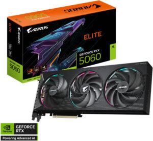 GIGABYTE AORUS GeForce RTX 5060 ELITE Graphics Card, 8GB DDR7 128-Bit Memory, 2722 MHz Core Clock, 3840 CUDA Cores, 28 Gbps Memory Speed, PCI Express 5.0 | GV-N5060AORUS E-8GD