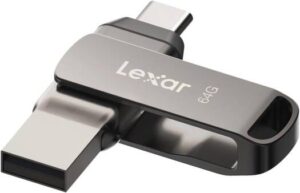 Lexar 64GB JumpDrive Dual Drive D400 USB 3.1 Type C and Type A Flash Drive for Storage Expansion and Backup, Up to 130MB/s Read, Metal Housing & Swivel Design, Titanium (LJDD400064G BNQNU)