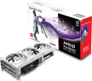 SAPPHIRE PURE AMD Radeon RX 9070 OC Graphics Card, 16GB GDDR6 256 Bit Memory, 2700 MHz Boost Clock, 20 Gbps Memory Speed, 3584 Stream Processors, PCI-Express 5.0 x16, White | 11349-02-20G