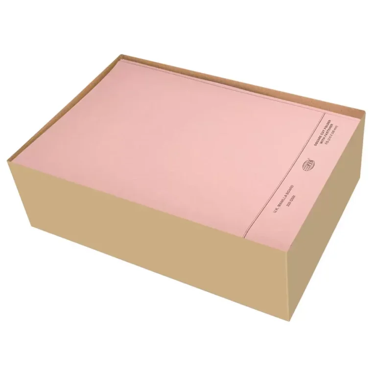 FIS FSFF7FPI Square Cut Folders With 8 cm Fastener, F/S (210 × 330 mm), Pink, 320 gsm, 50 pieces