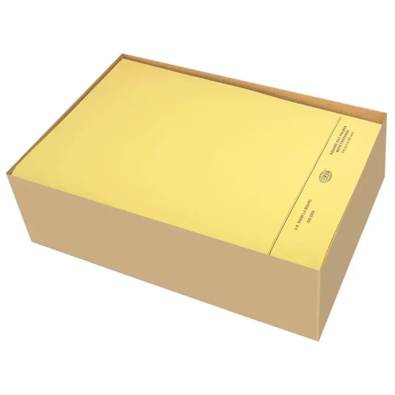 FIS FSFF7FYL Square Cut Folders With 8 cm Fastener, F/S (210 × 330 mm), Yellow, 320 gsm, 50 pieces