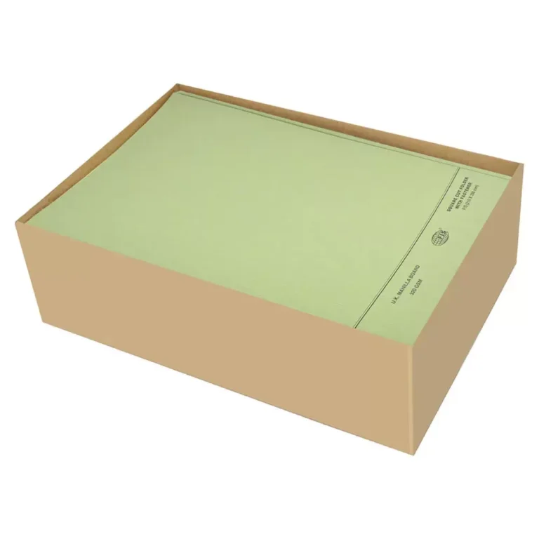 FIS FSFF7FGR Square Cut Folders With 8 cm Fastener, F/S (210 × 330 mm), Green, 320 gsm, 50 pieces