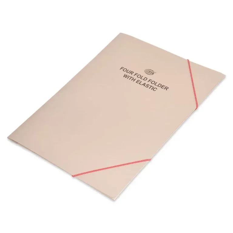 FIS FSFF12NBF Four Fold Folder with Elastic Band, F/S (210 × 330mm), Buff, 320 gsm, 40 pieces