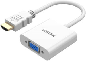 Unitek HDMI to VGA Adapter, Up To 1920×1080 @ 60Hz Resolution, Built-in Advanced IC Chip, Gold-Plated HDMI Connector, ABS Housing Material, White | Y-6333C01