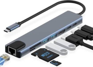 Generic Type-C To HDTV 8 In 1 Adapter, With 4K HDMI, PD Power Delivery, USB-C / Ethernet / 2 USB / SD/TF Card Reader, Compatible With Smartphones / Card Readers, Gray | B0BKQ1WZ9B