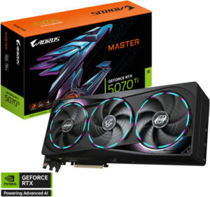 GIGABYTE AORUS GeForce RTX 5070 Ti MASTER Graphics Card, 16GB GDDR7 256-Bit Memory, 2670 MHz Core Clock, 8960 CUDA Cores, 28 Gbps Memory Speed, PCI-Express 5.0 | GV-N507TAORUS M-16GD