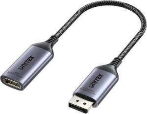 Unitek 8K DisplayPort to HDMI Adapter, up to 7680 x 4320 @ 60Hz Resolution, Plug & Play, Uni-directional, Aluminium Alloy Material, 15cm Cable Length, Space Grey | V1611A01