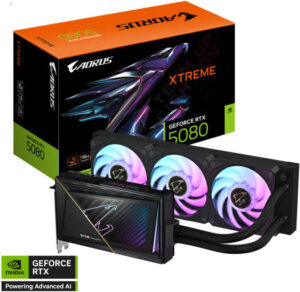 GIGABYTE AORUS GeForce RTX 5080 XTREME WATERFORCE Graphics Card, 16GB GDDR7 256-Bit Memory, 2805 MHz Core Clock, 30 Gbps Memory Speed, 10752 CUDA Cores, PCI-Express 5.0 | GV-N5080AORUSX W-16GD