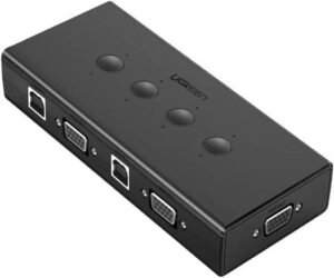 UGREEN 50280 USB KVM Switch Box, 4 IN 1 OUT VGA Switch 1080P Sharing Video Adapter with 3 Port Extended USB Hub, Black | 50280
