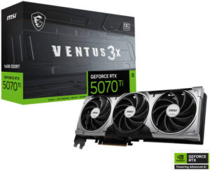 MSI GeForce RTX 5070 Ti 16G VENTUS 3X OC Graphics Card, 16GB GDDR7 256-Bit Memory, 2482 MHz Boost Clock, 8960 CUDA Cores, 28 Gbps Memory Speed, PCI Express Gen 5 | 912-V531-092