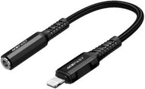 ACEFAST C1-05 Lightning To DC 3.5 mm Plug, MFI Certified, Aluminum Alloy Headphones Adapter Cable (0.18M), Support Apple’s HiFis, Compatible With iPhone 13/12/11/X/8/7/6, Black | C1-05