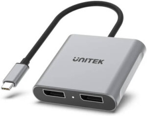 Unitek USB-C to Dual DisplayPort Adapter, Up To 8K 7680×4320@60Hz Resolution, Support MST and SST, Plug And Play, 15cm Cable Length, Aluminium Alloy Material, Space Grey | V1404A