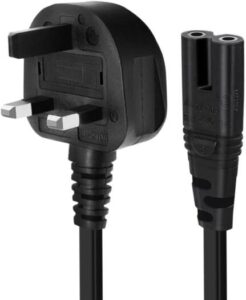 UXWEN Feature 2 prong C7 power cable, Rated AC 2.5A 250V power cable max 3A. Come with 250V 10 Amp Fuse, cable length 3M/10ft, 2G x 0.75mm, BS1363/A CE ROHS Certification. Compatibility LED LCD Smart TV Monitor Samsung power cable;, Lg Sharp; Canon Pixma, Hp Brother E pson Lexmark power cable;, Ps2, Ps3 Slim, Ps4; Xbox One power Cord, Xbox S power cable; Sky Plus+ HD Suitable for Dell Sony Asus Gateway Toshiba Laptop, Printer, Scanner, Game Console, Entertainment System, Audio Multiroom Speaker, Music System, Sound Bar, Retro Boombox, Action Keyboard, Digital Piano, Charging Dock, Wireless Backup, WiFi Base Station, Laptop Notebook Charger Standard moulded UK plug figure 8 type power cord BS1363/A Approved and Verified! With integrated 10A fuse provides protection against short circuit, heatresistant, overcurrent, and overvoltage. Safe and Environmentally Friendly, Harmless and high safety performance. Safety and Worryfree The cable adopt with PVC raw material, corrosion, tensile resistant and nonflammable. No Radiation, Safe and Environmentally Friendly, Harmless and high safety performance.
