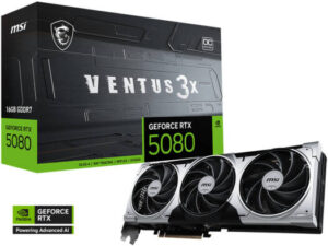 MSI GeForce RTX 5080 16G Ventus 3X OC Plus Graphic Card, 16GB GDDR7 256-bit Memory, 2640 MHz Boost Clock, 30 Gbps Memory Speed, 10752 CUDA Cores, PCI Express Gen 5 | 912-V531-030