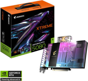 GIGABYTE AORUS GeForce RTX 5080 XTREME WATERFORCE WB Graphics Card, 16GB GDDR7 256-Bit Memory, 2805 MHz Core Clock, 10752 CUDA Cores, 30 Gbps Memory Speed, PCI Express 5.0 | GV-N5080AORUSX WB-16GD