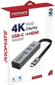 Promate USB-C to 4K HDMI Adapter, 5Gbps Output Transfer Rate, Aluminum Alloy Casing, For MacBook Pro / iPhone 13 / iPad Pro, Compact Design, Gray | MediaHub-C3