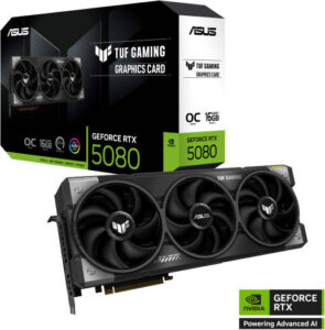 ASUS TUF Gaming GeForce RTX 5080 OC Graphics Card, 16GB GDDR7 256-Bit Memory, 10752 CUDA Cores, 30 Gbps Memory Clock, PCI Express 5.0 | 90YV0M30-M0NA00