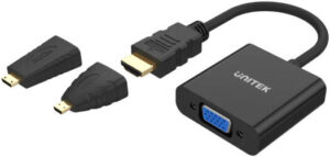 Unitek HDMI to VGA Adapter with 3.5mm for Stereo Audio Plus Mini & Micro HDMI Adapter, VGA 1080P UXGA Resolution, Plug And Play, 20cm Cable Length, Black | Y-6355