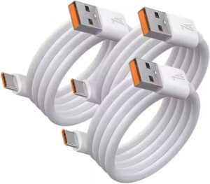 7A USB Type-C Fast Charging Cable, USB Type-A to Type-C Data Cable, Sleek Charging Cord, Copper Core Wirings, Premium Material, 30W-50W Power, Allot Interface, 3PCs, 1m Long, White