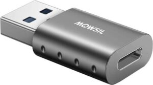 Mowsil USB 3.0 to USB C Adapter, USB A to USB C Converter, Aluminum Alloy, USB 3.0 Male to USB C Female, Data Transfer & Charging, Compatible with Laptops, PCs, Gray | MOUCB