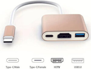 USB C to HDTV Adapter, Type C to HDTV Multi-Port Adapter, 3-in-1 USB to 4K HDTV, USB 3.0 And USB C Charging Ports, USB-C Digital AV Multi-Port Adapter For TVs And Projectors