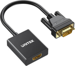 Unitek VGA to HDMI Adapter, 1920×1080@60Hz Max Resolution, Built-in Smart Chipset, ABS + Aluminium Alloy Housing Material, 15cm Cable Length, Black | V1112ABK01