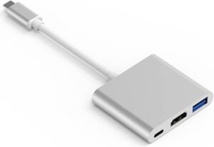 WEETOTUNG USB Type-c to HDMI 4K + USB 3.0 Standard + PD Charging Port 3 in 1 Adapter, Supports up to 4K / 2K Resolution, Silver, Support MHL Screen Projection, Plug and Play, Silver | B09GLRCV53
