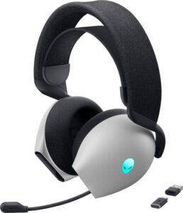 Dell Alienware AW725H Tri Mode Wireless Gaming Headset, 40mm Drivers, Dolby Atmos, AI Noise Cancellation, Bluetooth 5.3, 2.4GHz Wireless, AlienFX RGB Lighting, 750mAh, Lunar Light | 545-BBFV