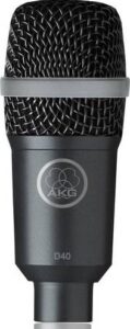 AKG D40 Cardioid Instrument Microphone, Cardioid Polar Pattern, All-Metal Body, Steel Wire-Mesh Cap, Varimotion Diaphragm, Black | 2815X00050
