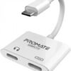 Promate 2-in-1 Audio and Charge USB-C Adapter, 15W Power Delivery, dual ports for Listing to audio | UniSplit-C - Thumbnail Image 1