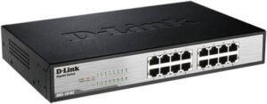 D-Link DGS-1016C 16-Port Gigabit Unmanaged Switch, 32 Gbps Switching Capacity, Silent Operation, 256 KBytes Packet Buffer Size, Plug-and-Play Installation, Black | DGS-1016C