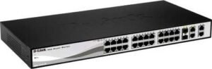 D-Link Fast Ethernet Smart Managed Switches, 24x 10/100BASE-TX PoE, 2x 10/100/1000BASE-T & 2x Combo 10/100/1000BASE-T Interface, 12.8Gbps Switching Capacity, Black | DES-1210-28P/E