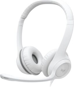 Logitech H390 Wired Headset for PC/Laptop, Stereo Headphones with Noise Cancelling Microphone, USB Type-A Interface, In-Line Controls, Works with Chromebook – Off-white | 981-001286