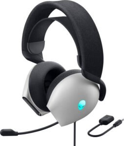 Dell Alienware AW520H Wired Gaming Headset, 40mm Driver Size, RGB Lighting, 20Hz-40KHz Frequency Response, Retractable Microphone, Hi-Res Audio, Lunar Light | 545-BBFJ