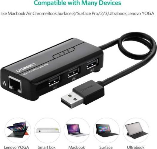 UGreen HUB USB 2.0 Hub RJ45 Ethernet Adapter 10 / 100Mbs with 3.0 Ports Compatible with Mac | 20264-X0010EGSZJ - Image 3
