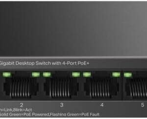 TP-Link LS105GP 5-Port Gigabit Switch, 4 PoE+ Ports, 65 W