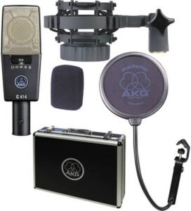 AKG C414 XLS Multi-Pattern Large-Diaphragm Condenser Microphone, Mono Sound Field, Shockmount Inhibits Vibration Noise, 48V Phantom, Black | 3059X00050