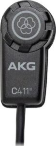 AKG C411 PP Miniature Condenser Pickup Microphone to 3-Pin XLR Male Cable 10′ – Matte Black | 2571H00040
