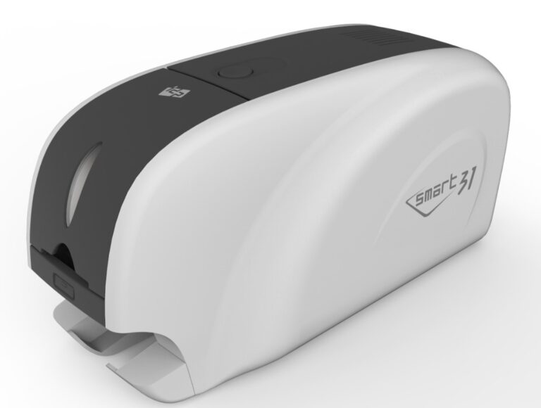SMART 31D Dual Sided ID Card Printer, Fast printing – 23 seconds per card, Compact design, Bundle (100 cards, 1 Color ribbon 250 prints, and Smart Designer Software) | 651528 / 651460